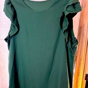 Dark green ruffle sleeve above the knee dress